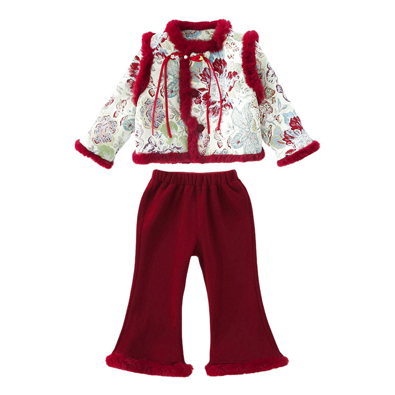 女童冬季加绒加厚年服套装冬装儿童中国风喜庆新年汉服女宝宝唐装