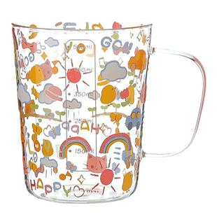 川岛屋高硼硅玻璃杯子家用儿童水杯耐高温刻度牛奶杯微波炉可加热