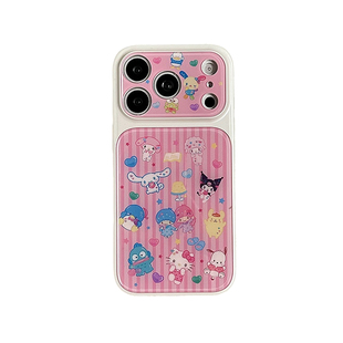 ins韩风卡通白边粉条纹双子星适用苹果17promax手机壳iphone16pro新款ip15个性14pm大视窗17全包防摔保护套女