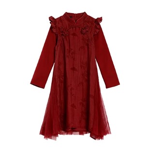 儿童唐装汉服拜年服女童旗袍新中式红色裙子小女孩国风连衣裙