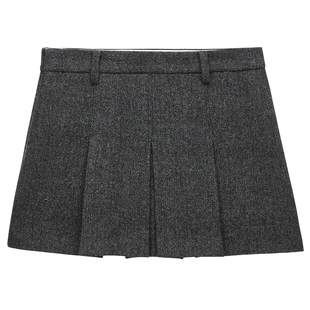 【新品】OCHIRLY欧时力 羊毛人字纹呢百褶半身裙短裙裤裙复古25冬