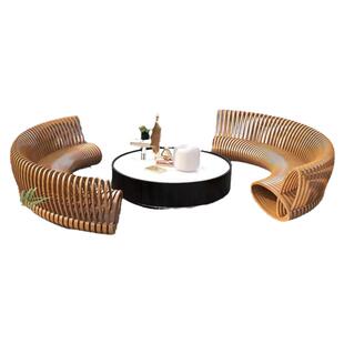 防腐木切片座椅定制商场异形实木坐凳户外菠萝格公共等候区休闲椅