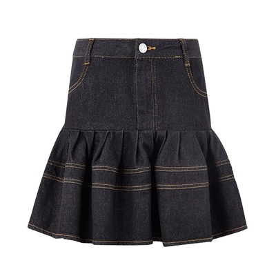 MISSCOCOON高腰明线牛仔蓬蓬裙学院风A字廓形半裙春款
