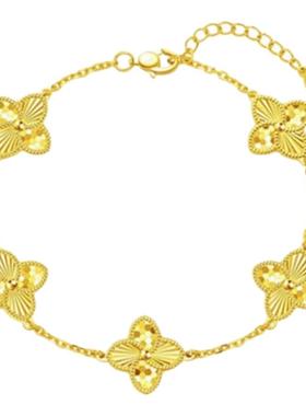 爆闪鱼鳞五花四叶草手链 女纯银镀18K黄金色蜂巢手环新年礼物百搭