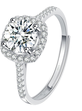 莫桑石钻戒小方糖结婚纯银戒指