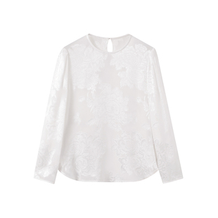 如意连云 春秋新款圆领长袖桑蚕丝剪花衬衫女复古新中式国风上衣