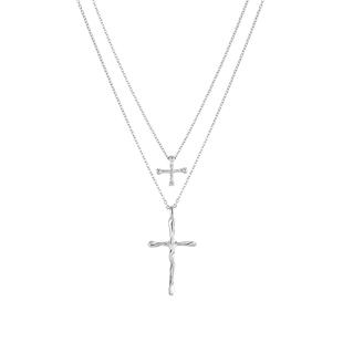 双层叠戴十字架吊坠长款项链女锁骨链小众高级感甜酷夏日挂脖配饰