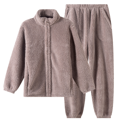 珊瑚绒睡衣男冬季加厚加绒拉链