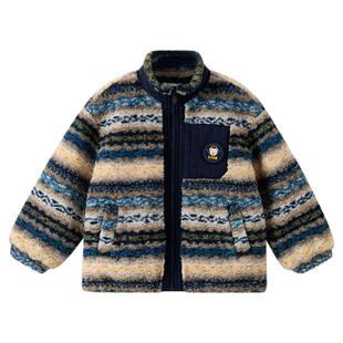 PawinPaw卡通小熊童装25年秋冬新款男童户外条纹毛绒外套保暖夹克