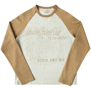 VTG系列250克过期专利拼接撞色彩花灰擦肩长袖T恤 MBBCAR窄幅