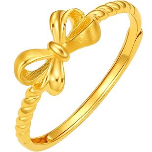 周六福蝴蝶结黄金戒指女款活口计价金戒指公主结指环新年礼物