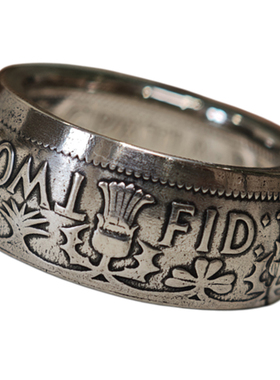 币风堂铜合金硬币戒指复古手工英国两先令古币白铜个性戒指