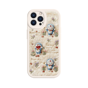 适用iPhone17毛茸茸小羊皮手机壳苹果16pro哆啦A梦15promax卡通14日漫周边plus小叮当13可爱12高级感11蓝胖子
