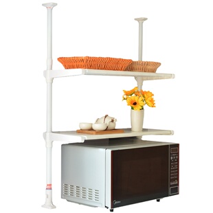 顶天立地式厨房微波炉置物架免打孔台面多层碗架可伸缩调料收纳架