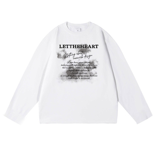 美式纯棉长袖t恤男士秋冬季重磅加绒大码卫衣白色内搭上衣打底衫