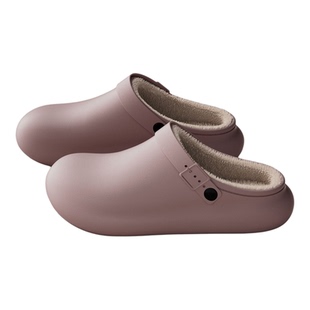 防水棉拖鞋女款2025新款冬季防滑外穿毛绒保暖家居情侣勃肯鞋厚底