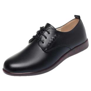 2025平底百搭春秋季软底系带软面工作鞋黑色工装职业上班女士皮鞋