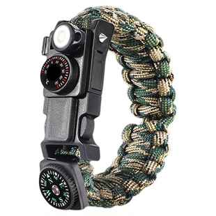 户外求生手环多功能生存装备野外自救生打火石指南针手链伞绳编织