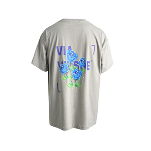 viavitsoe花卉数码印花百搭休闲全棉宽松情侣款男女短袖