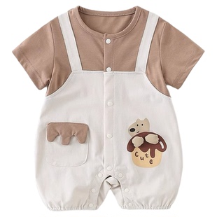 超萌新生婴儿衣服夏装薄款短袖百天男宝宝连体衣夏季外出爬服哈衣