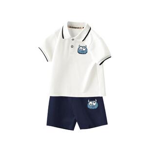 拉夏贝尔童装男童夏装套装夏季宝宝短袖POLO衫儿童短裤婴儿衣服