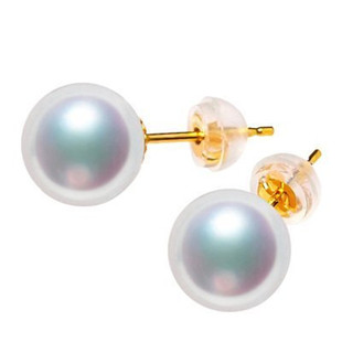 AKOYA天然海水珍珠耳饰18k金耳钉极强虹光 镜面光 正圆 无暇
