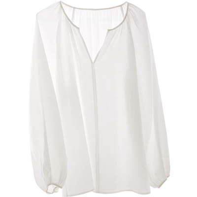 CR白色圆领长袖衬衫上衣宽松