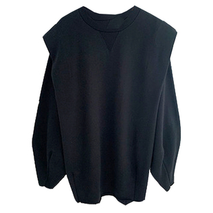 PS假两件连衣裙法式ins设计感垫肩宽松纯棉大码辣妈孕妇卫衣裙潮