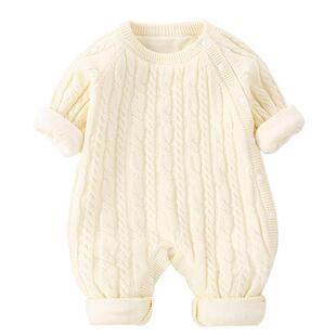 婴儿连体衣冬装加绒哈衣毛衣针织衫套装爬服新生儿红色毛线衣过年