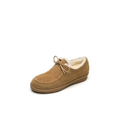 皮毛一体乐福鞋保暖系带保暖磨砂