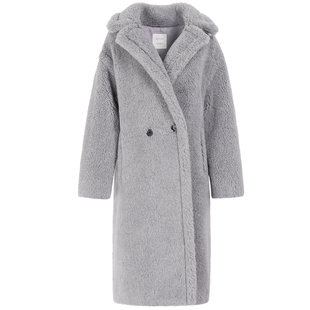 naivee纳薇冬泰迪大衣西装领羊毛一体皮草厚中长毛呢外套女