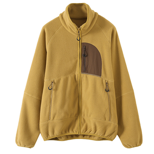 秋冬情侣款男女抓绒上衣户外山系撞色口袋休闲摇粒绒外套立领夹克