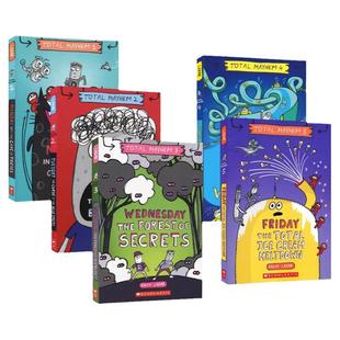 英文原版Scholastic Total Mayhem Monday Into the Cave of Thieves Tuesday The Curse of the Blue Spots大混乱5册校园爆笑桥梁