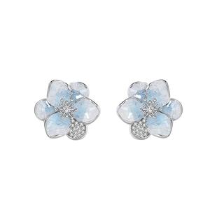 CAROMAY海盐冰晶系列蓝雾花朵耳钉渐变蓝色小众秋冬耳饰S925银针