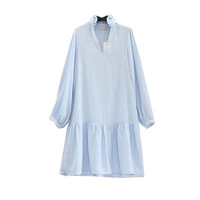 欧美出口单丹麦B~小众V领蛋糕裙中长款灯笼袖提花宽松连衣裙春夏