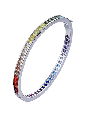 卓蝶珠宝纯银镀金渐变彩色蓝宝石手镯仿宝石彩虹银饰女时尚新品