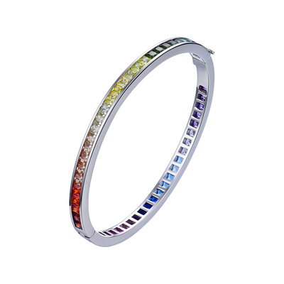 卓蝶珠宝纯银镀金渐变彩色蓝宝石手镯仿宝石彩虹银饰女时尚新品