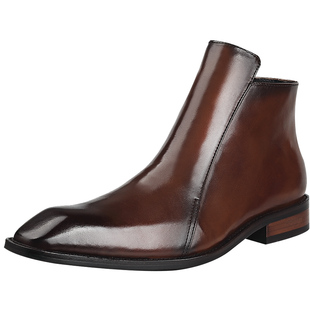 VQGT新款英伦商务皮靴短靴真皮马丁靴方头男靴牛皮高帮皮鞋男加绒