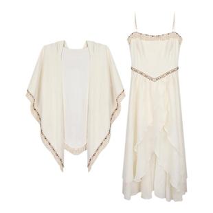 安妮不火 民族风流苏不规则长裙女2025早春微胖大码度假风连衣裙