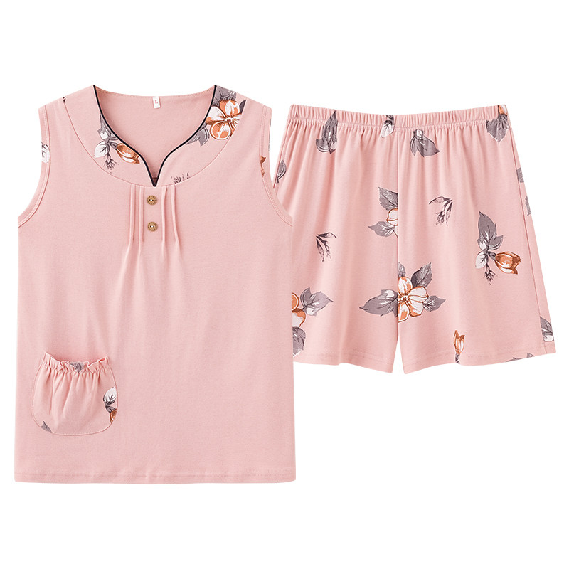 夏季纯棉中老年睡衣女家居服套装
