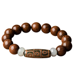 正宗金丝檀木手串男民族风藏式玛瑙玉髓九眼天珠手链佛珠念珠学生