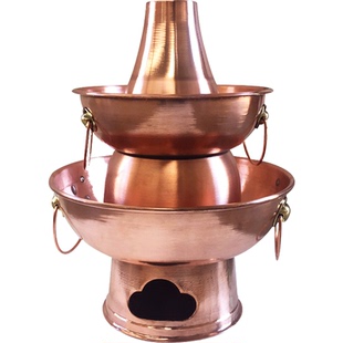 铜火锅家用纯铜木炭老式双层铜锅老城区炭火牛蛙铜火锅鸳鸯铜火锅