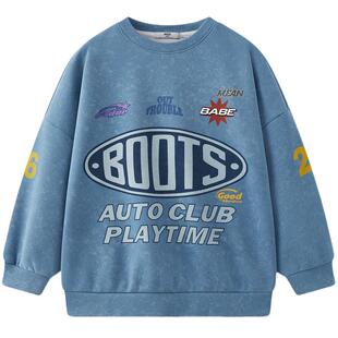 MQD童装男童卫衣2025春季新款儿童圆领街潮感宽松落肩中大童上衣