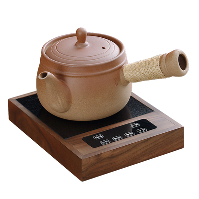 棉小城老岩泥宽口带盖侧把陶茶壶