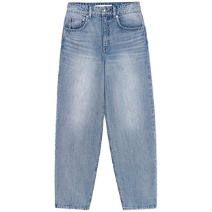 440ME女装 经典浅蓝色挺阔宽松休闲九分高腰锥形牛仔裤FCSS0917W