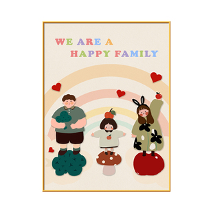 一家三口电闸电表箱装饰画奶油风免打孔竖版遮挡挂画一家人餐厅画