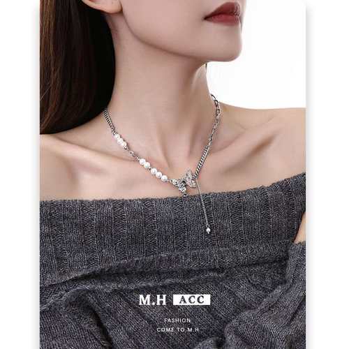 字画蝴蝶流苏项链珍珠女中式感高级精致奢名媛合集链新轻项饰毛衣