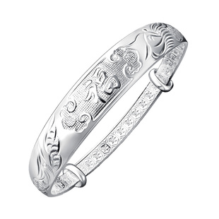 龙凤福 纯银手镯999足银女老人实心镯子母亲节送妈妈长辈生日礼物