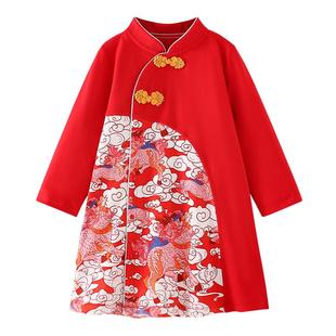 女童连衣裙国风旗袍秋冬红色中式周岁女宝宝礼服新年衣服过年拜年