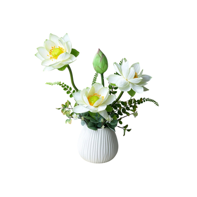 仿真荷花莲花假花客厅玄关摆件新中式禅意白色陶瓷花瓶家居装饰花